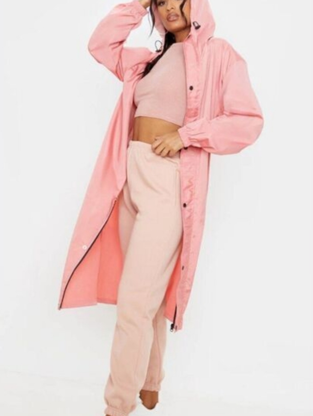 Cai Want Pink Hooded Longline Jacket - Women's Lightweight Coat